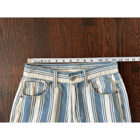 American Eagle Blue and White Pinstriped Mom Jeans Size 00 - Picture 3 of 12